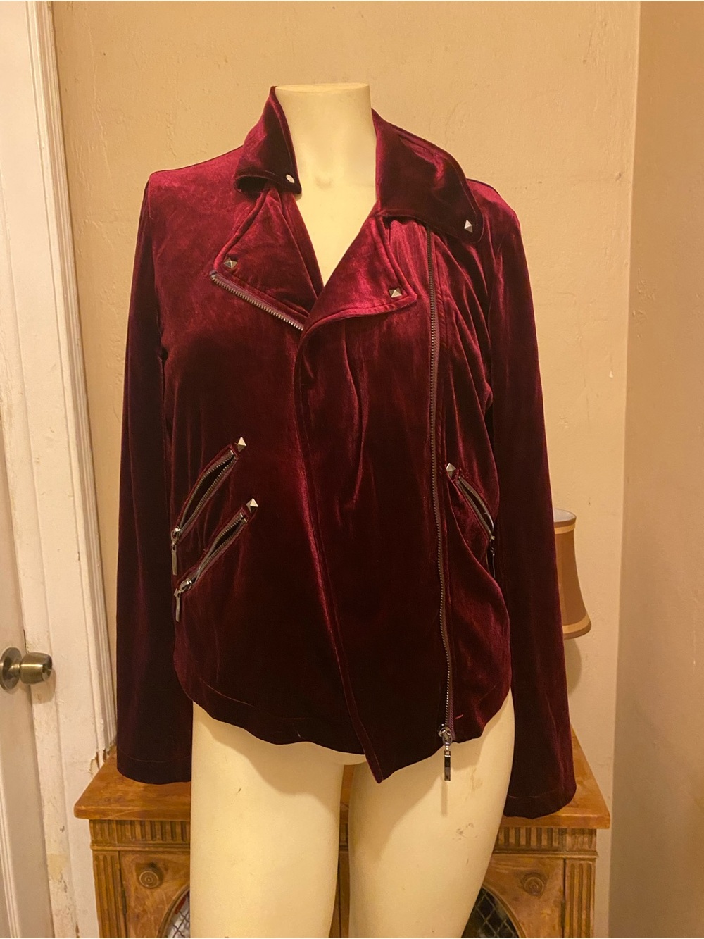 Velvet Moto Jacket in Deep Burgundy